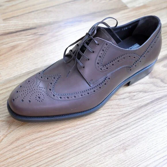 Salvatore Ferragamo NEW Men’s Brown Leather Wingtip Oxfords 10.5 D - Picture 12 of 13